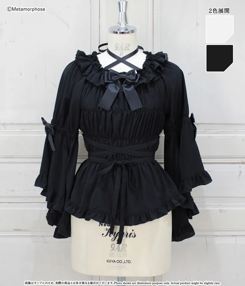 予約】シャーリングフリルロング姫袖ブラウス - ブラウス、カットソー 予約】シャーリングフリルロング姫袖ブラウス - ブラウス、カットソー