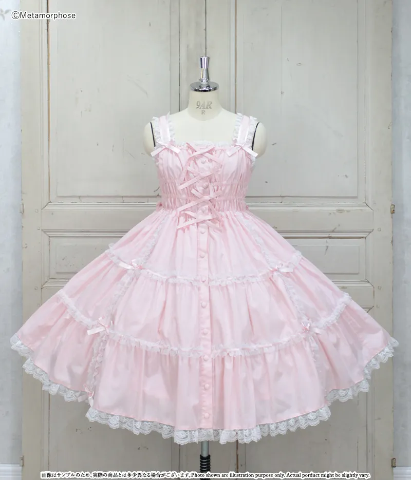 シャーリングティアードジャンパースカート - ワンピース、ジャンパー