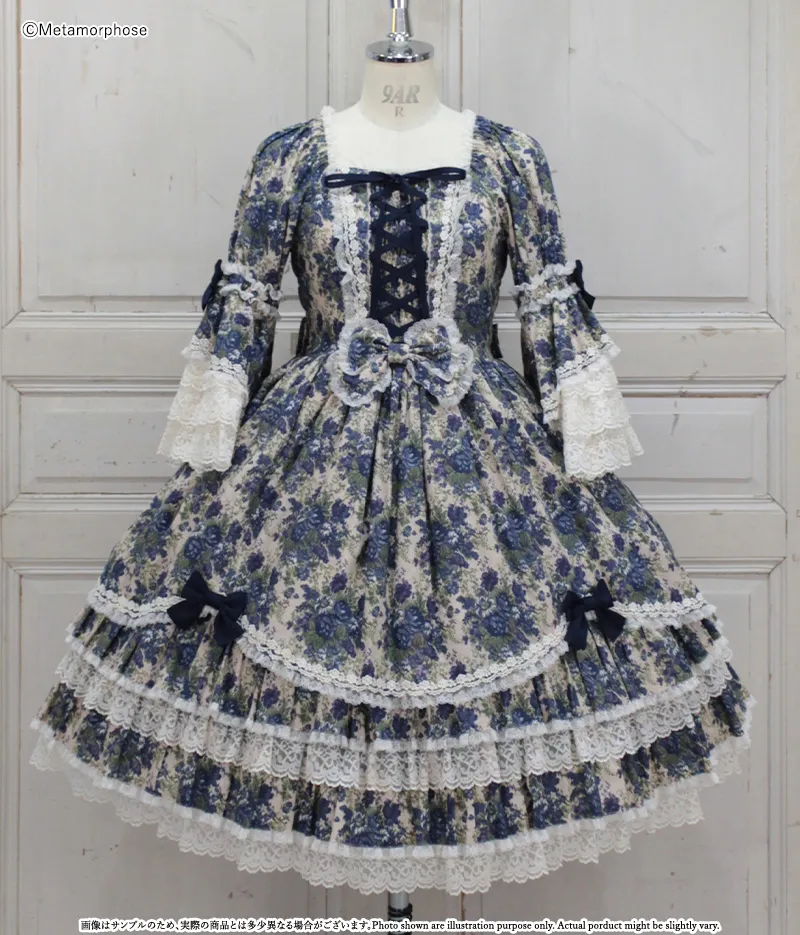 ゴブランブーケ レースフリル姫袖ドレス - ワンピース、ジャンパー