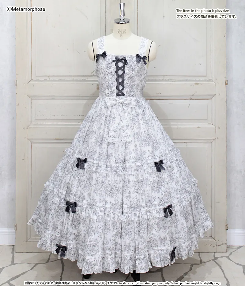 Toile de Jouy Bouquet ロングジャンパースカート - ワンピース