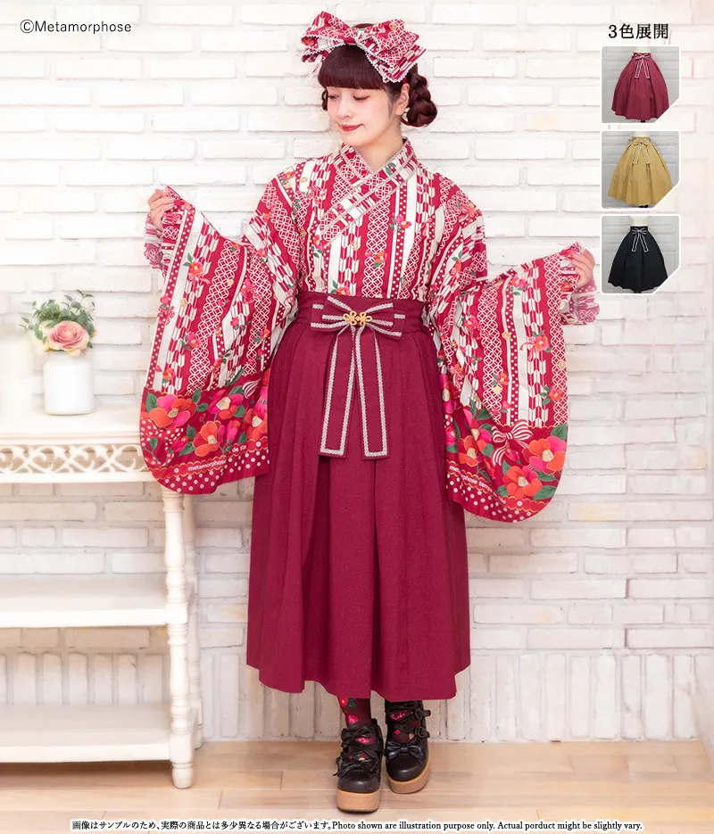 リボンつき袴風タックロングスカート - スカート、パンツ