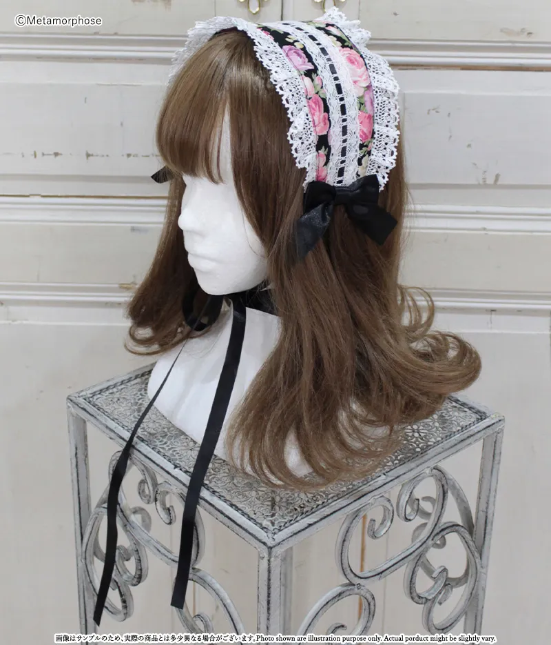 Ladder Lace Ribbon Flower Printed Headdress | Metamorphose temps