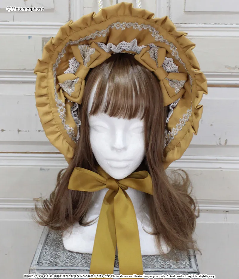 おとめのリボンたっぷりボンネット - ボンネット、ヘッドドレス