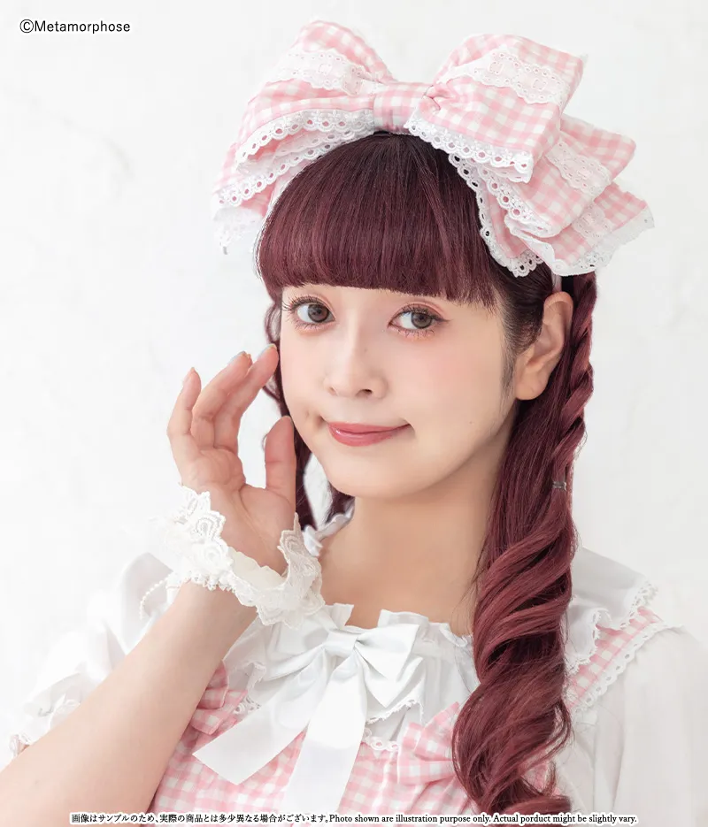 Candyはしごレースリボンヘッドドレス（ギンガム柄） - ボンネット