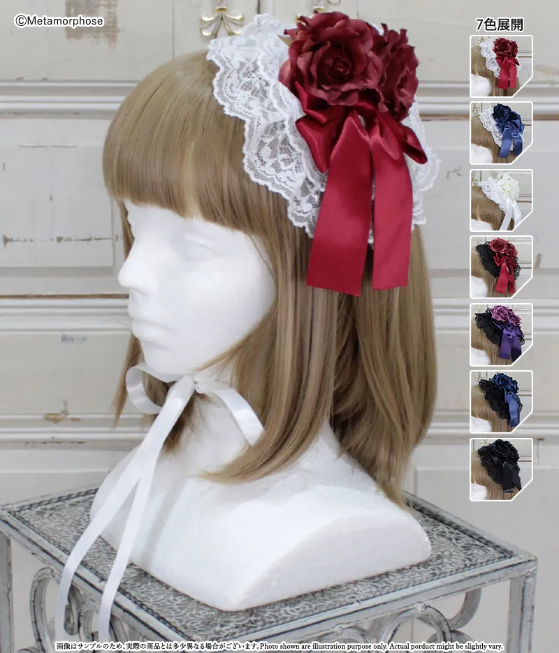 赤薔薇の円形ヘッドドレス 予約】Roseレースフリル円形ヘッドドレス - ボンネット、ヘッドドレス